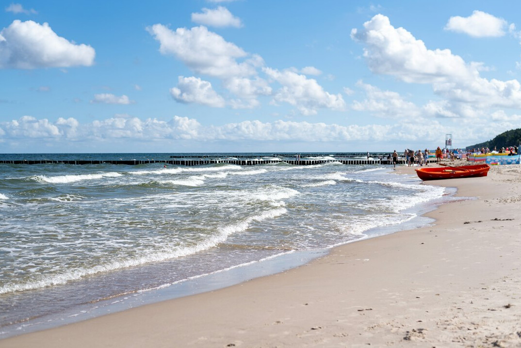 Wide sandy Baltic Sea beach with dunes in Poland